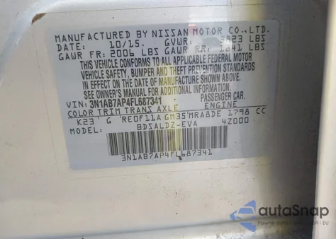 2015 Nissan Sentra Sv z USA, uszkodzony, nr VIN 3N1AB7AP4FL687341